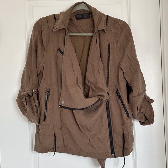 Blank NYC Tencel Moto Jacket Olive Green Brown Small - Picture 3 of 10